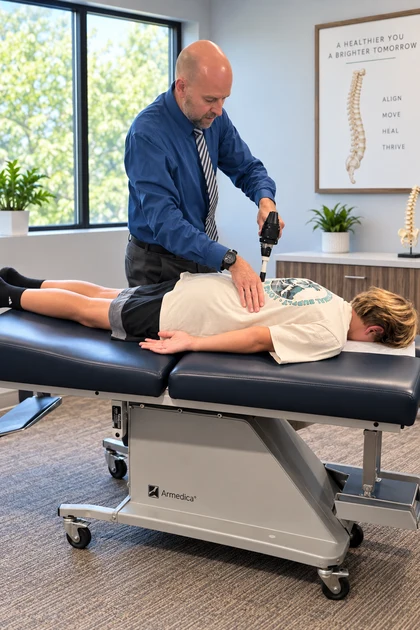 Dr. Eric Christie providing instrument adjusting at the treatment table